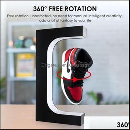 Storage Holders Racks Home Magnetic Levitation Floating Shoe Display Stand 360 Degree Rotation Sneaker Shop Led Holds 22021 Xmasba208Y