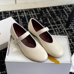 The Row Shoes Top Quality Leather Flat Round Toe Mary Jane Ballet Flats Luxury Designer Dress Shoes Loafers Women 35-41