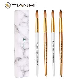 Nail Brushes TIANMI 100 Pure Kolinsky Acrylic Brush White and Gold Handle Round Professional Salon Application 230909