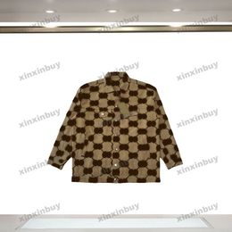 xinxinbuy Men designer Coat Jacket big Double letter jacquard fabric long sleeves women gray Black khaki apricot M-3XL