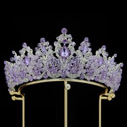 Wedding Hair Jewellery Luxury Royal Purple Crystal Beads Queen Bridal Tiaras Crown Pageant Diadem Ornaments 230909