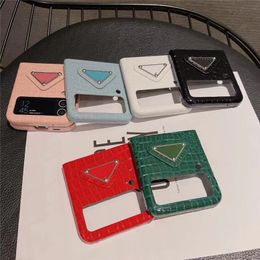 Triangle Desiger Fashion Phone Case for Samsung Z Flip 5 Z Flip3 Luxury Crocodile Leather Skin Back Shell Case Card Pocket Holder Cover Z Flip 4 Flip 3 5G