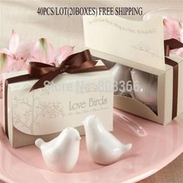 Whole-40pcs lot20boxes Love birds ceramic Salt and Pepper shaker Wedding Favours for Cheapest Wedding gift 3338301F