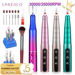 Nail Manicure Set Lnkerco 35000RPM Drill Machine Cordless Electric Sander Professional Milling Cutter For Gel Polishing 230909