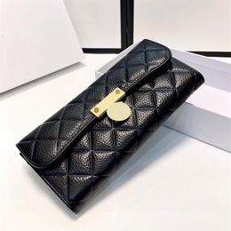 Luxury Designer Long Bifold Wallet Bags Calfskin Card Holder Gold Metal Hardware Multi Pochette Outdoor Coin Purse Turn Lock Clutc296M