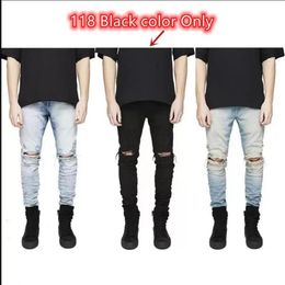 Men's Skinny Jeans Men Destroyed Straight Slim Fit Biker Pants Ripped Denim Washed Hiphop INS Trousers USA Local Warehouse264Y