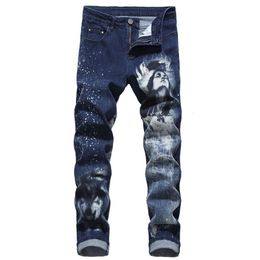 Ripped Jeans For Men 3D Personality Slim Colour Print Denim Trousers Pants 2019 Fashion New Men's Casual Slim Patch Jeans236j