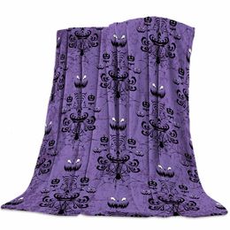 Blankets Halloween Bats Haunted Mansion Purple Soft Warm Flannel Throw Blanket Bed Grinning Ghosts for Sofa Gifts 230909