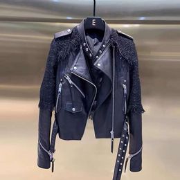 Punk style leather jackets women motorcycle wear blam designer jacket with rivet stitching leather coat women's fashion casual coats