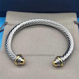 cuff bracelets 7mm Thick High Quality Women Luxury Charm Bracelet 18k Gold Plated Pearl Steel Wire Rope Open ed Intermittent 305S