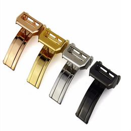 18mm NEW High Quality Stainless steel Watch Bands strap Silver Black Gold Rose gold Buckle Deployment Clasp For IWC bands297b