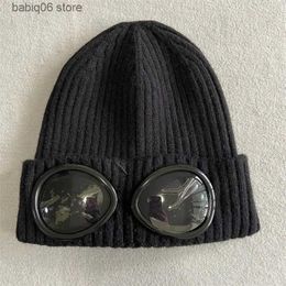 Beanie/Skull Caps Winter Hat Two GOGGLE Beanie Caps Men Women Designer Wool Knitted Glasses Cap Outdoor Sports Hats Uniesex Beanies T230910