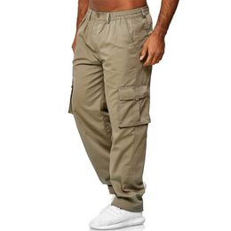 Pants Styles Black Pants Men Male Solid MultiPockets Cargo Pants Zipper Fly Tactical Pants Elastic Waist Long Outwear Cargo