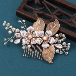 Bridal headwear pearl rhinestone comb handmade inverted comb hair accessories