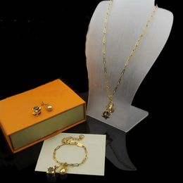 Europe America Fashion Jewelry Sets Lady Womens Gold-color Metal Engraved V Initials Black Enamel Egg Pendant Long Necklace Bracel319r