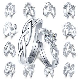 Update Adjustable Silver Couple Rings Diamond Heart Heartbeat Love Forever Rings Women Mens Engagement Wedding Ring