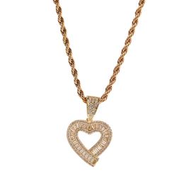 Hip Hop Rapper Men shiny diamond pendant gold necklace square zircon heart shaped pendant zircon Jewellery night club accessory sweater rope chain 24inch 1836