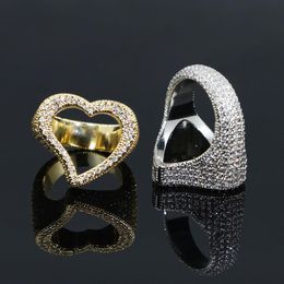 Big Heart Ring Full Micro Paved Iced Out Bling Cubic Zirconia HipHop Lover Rings Luxury Punk Jewelry for Men and Women333h