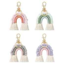 Bohemian Rainbow Plush Tassel Keychains Handmade Cotton Thread Keyring Holder Women Charm Key Chain Rings Christmas Gifts