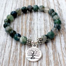 SN1072 Genuine Moss Agate Bracelet Fashion Yoga Bracelet Wrist Mala Beads Tree of Life Healing Bracelet Nature Stone Buddhist Jewe284S