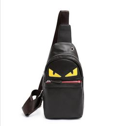 High quality Little Monster Eye PU Leather Bag Chest Pack Fashion Men Shoulder Bags Small Messenger Travel Devil Chest Casual262b