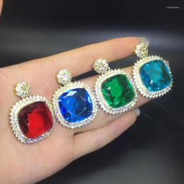 Pendant Necklaces Natural Colourful Zircon Necklace Women Fine Jewellery Red Blue Green Luxury Zirconia Faceted Gemstone Square