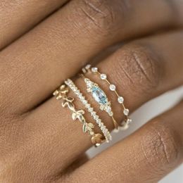 Rings Princess exquisite bride wedding accessories Jewellery lady 18K pure gold natural aquamarine engagement 4pcs ring set gift2544
