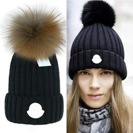 Designer Skull Caps mens women warm fashion gril Beanie hats Detachable fur ball