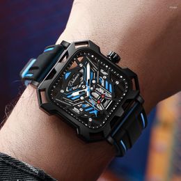 Wristwatches Relogio Masculino Men's Automatic Mechanical Watches Unique Luminous Display Skeleton Black Steel Case Watch Men Relojes