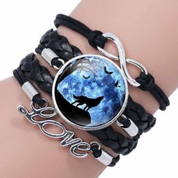 Update Love Infinity Wolf Charm Bracelet Multilayer Wrap Glass Cabochon Bracelets Women Kids Fashion Jewelry