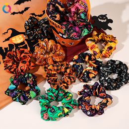 Halloween Pumpkin Skull Hair Rope Girl Oversized Velvet Hair Band Scrunchies Soft Elastic Large Intestine Hair Ties Ponytail Holder 2644