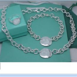 2020 stainless steel thick chians with oval plates Pendant Necklaces and bracelet ring set with blue box and dastbag237H