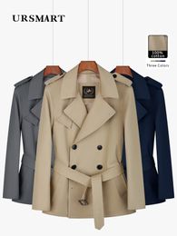 Men's Trench Coats Cotton short style large lapel trench coat for men with double breasted fashionable khaki color thickened wool inne 230909