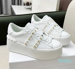 Stud Flatform Sneaker Band With Studs Shoes For Women White Leather Thick Bottom Spikes Trainers Fashion Casual