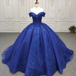 Blue Sparkly Quinceanera Dresses 2024 Formal Luxury Party Beading Lace Appliques Sweet 15 Dress Graduation Ball Gwon Prom Gowns