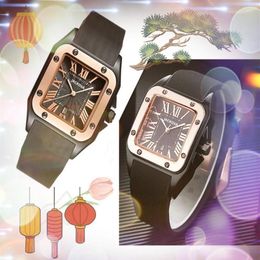 Fashion Popular Tank roman number quartz watch men women lovers Square luxury male wristwatch auto date black brown rubber man wat2317