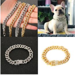 Dog Collars Pet Cat Chain Collar Jewelry Metal Material With Diamond 12 5mm Width Pitbull Personalised Dogs Accessories2509