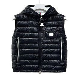 Chest Pocket Badge Mens Down Vest Brim Letter men gilet Long Zipper Pockets Hooded down vest Winter warm gilets Size 1--51921