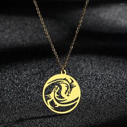 Pendant Necklaces Dragon Pendants Necklace For Women Stainless Steel Men Round Chain Gold Colour Power Amulet Collier Jewellery Collar Hombre