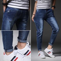 Spring and Autumn New Jeans Mens Fashion Korean-Style Youth Students Slim Fit Skinny Elastic Ankle-Length Pants