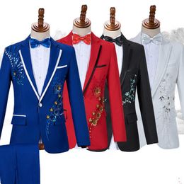 Chinese Style Men Business Casual Slim Suit Sets Fashion Sequin Tuxedo Singer Host Concert Stage Outfits Wedding Party Dresses2669