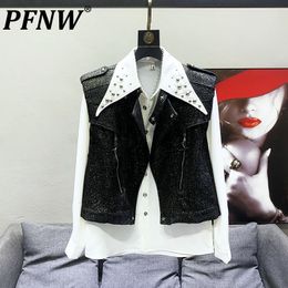 Men's Vests PFNW Trendy Sequin Short Korean Fashion Niche Design Male Sleeve Less Jackets Metal Zipper Csaual Tops 2023 28W1391 230909