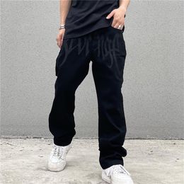 Men's Jeans luxury Designer Denim Embroidery Black Fashion Streetwear Low Rise Baggy Straight Hip Hop Trousers314V