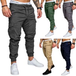 Brand Autumn Men Pants Hip Hop Harem Joggers Pants New Male Trousers Mens Solid Multi-pocket Cargo Pants Skinny Fit Sweatpants204I