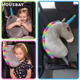 Pillows Baby Kid Travel Unicorn Pillow Children Head Neck Support Protect Car Seat Belt Shoulder Safety Strap Cute Animal Cushion 230909