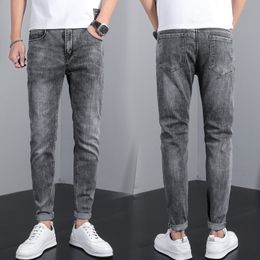 Slim Fit Slim-Fit Straight-Leg Pants Mens Jeans Korean Style Casual Mens Clothing Stretch Light Colour and Water Scrubbing Trousers