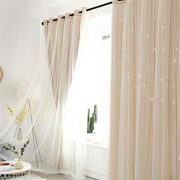 Curtain window screen Modern Hollow Star Faux Linen Blackout Curtains for Bedroom Curtains Living Room luxury european 210913208E