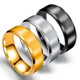Update Stainless Steel Blank Band Ring Gold Black Matt Art Rings Women Men Fashion Jewelry