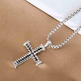 Estilo masculino corrente colar colares pingentes clássico feminino diamante dy vintage pingente hip jóias cruz hop comprimento 50cm288k