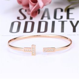 Double T Bangle women Stainless steel couple Bracelets Female Jewellery American Popular Bracelet Stainless Steel Rose Gold Net Red 282B